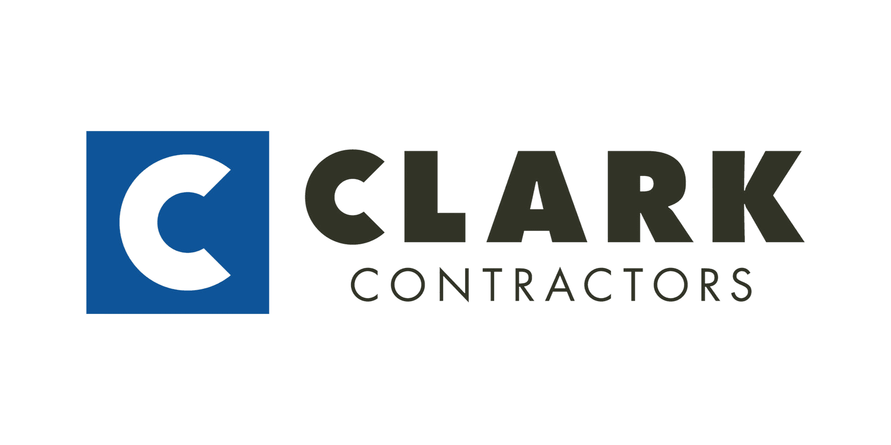 The Clark Contractors logo features a white letter C inside a blue square, followed by the text 
