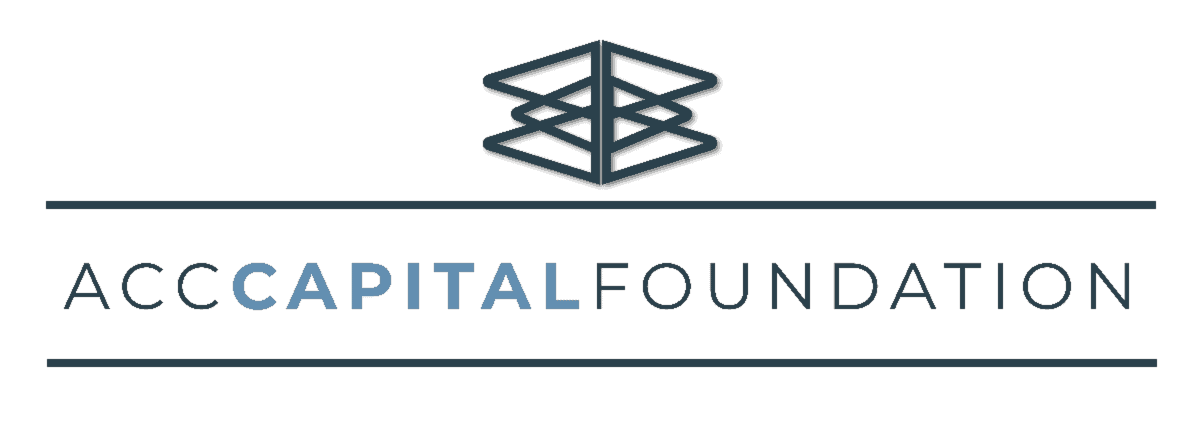Logo for ACC Capital Foundation with geometric black symbol above the name; “CAPITAL” is highlighted in blue, while other text is black on a light background.