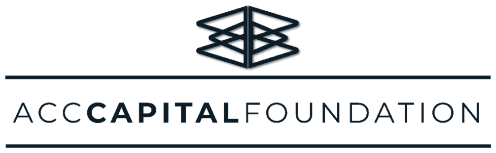 Logo for ACC Capital Foundation with a geometric black symbol above the organization’s name in bold, uppercase letters, separated by horizontal lines.